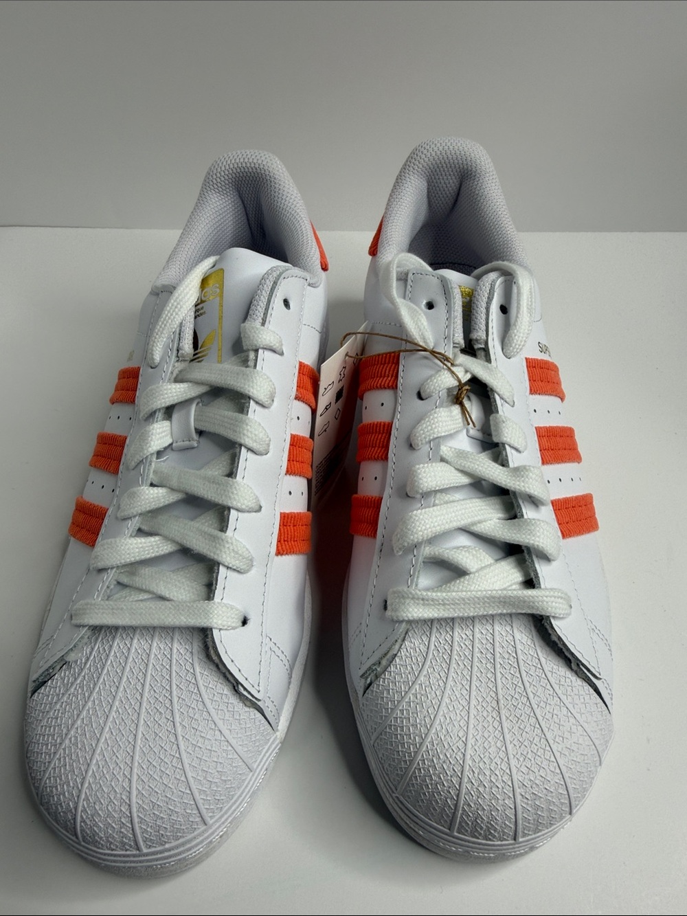 adidas White Superstar Sneakers with Orange Three Stripes H00207 - Picture 2 of 8